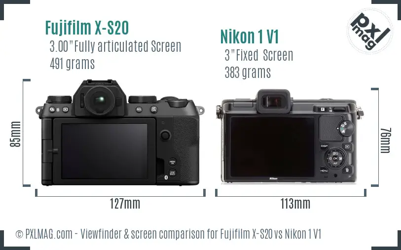 Fujifilm X-S20 vs Nikon 1 V1 Screen and Viewfinder comparison