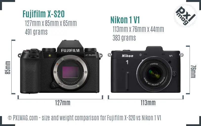 Fujifilm X-S20 vs Nikon 1 V1 size comparison