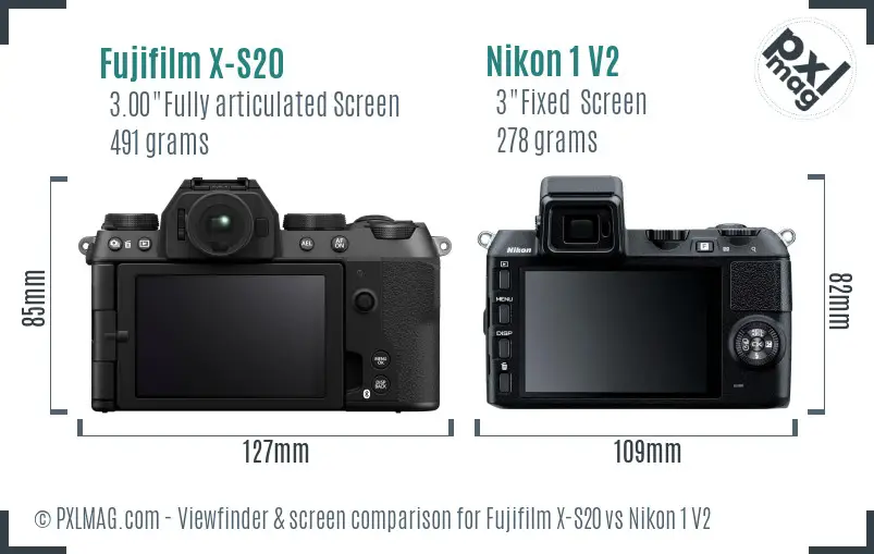 Fujifilm X-S20 vs Nikon 1 V2 Screen and Viewfinder comparison