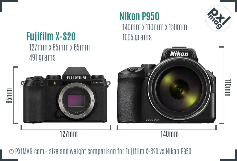Fujifilm X-S20 vs Nikon P950 size comparison Fujifilm X-S20 vs Nikon P950 size comparison