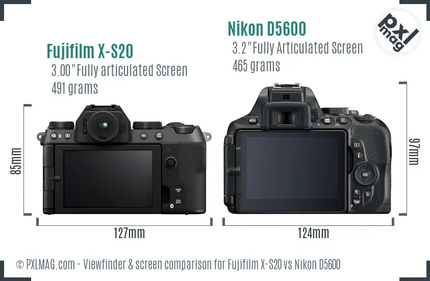 Fujifilm X-S20 vs Nikon D5600 Screen and Viewfinder comparison Fujifilm X-S20 vs Nikon D5600 Screen and Viewfinder comparison