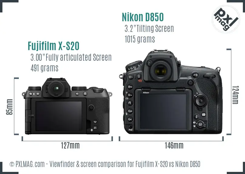 Fujifilm X-S20 vs Nikon D850 Screen and Viewfinder comparison Fujifilm X-S20 vs Nikon D850 Screen and Viewfinder comparison