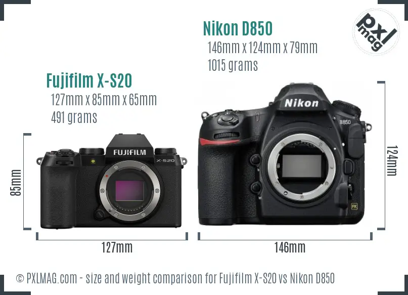 Fujifilm X-S20 vs Nikon D850 size comparison Fujifilm X-S20 vs Nikon D850 size comparison