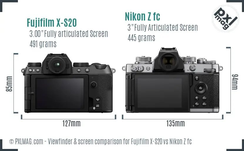 Fujifilm X-S20 vs Nikon Z fc Screen and Viewfinder comparison