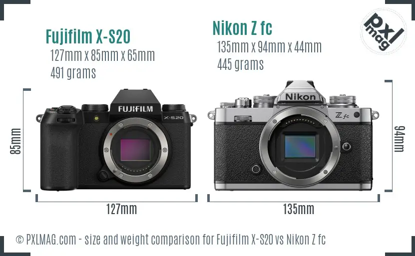 Fujifilm X-S20 vs Nikon Z fc size comparison