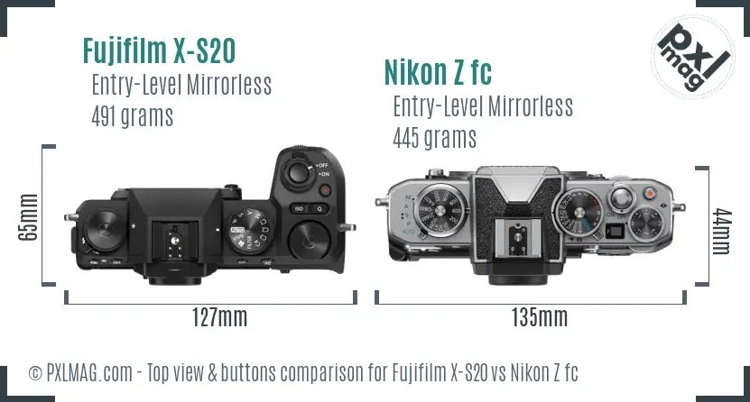 Fujifilm X-S20 vs Nikon Z fc top view buttons comparison