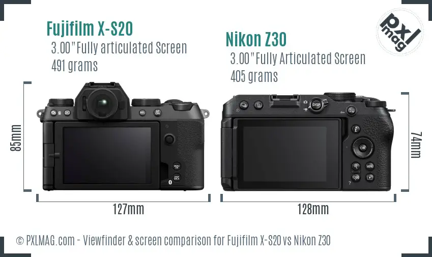Fujifilm X-S20 vs Nikon Z30 Screen and Viewfinder comparison