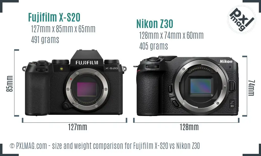 Fujifilm X-S20 vs Nikon Z30 size comparison