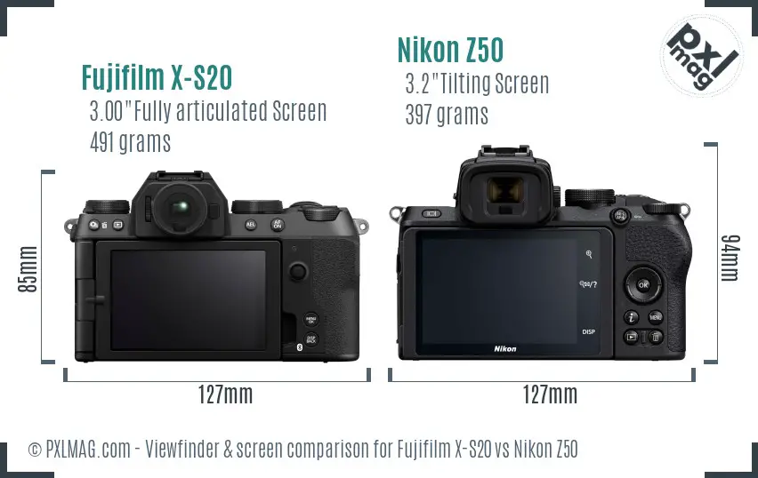 Fujifilm X-S20 vs Nikon Z50 Screen and Viewfinder comparison