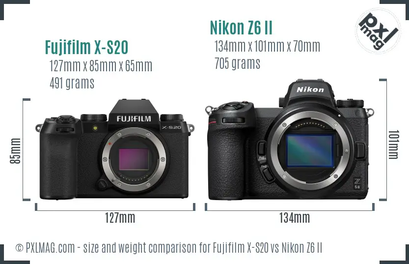 Fujifilm X-S20 vs Nikon Z6 II size comparison