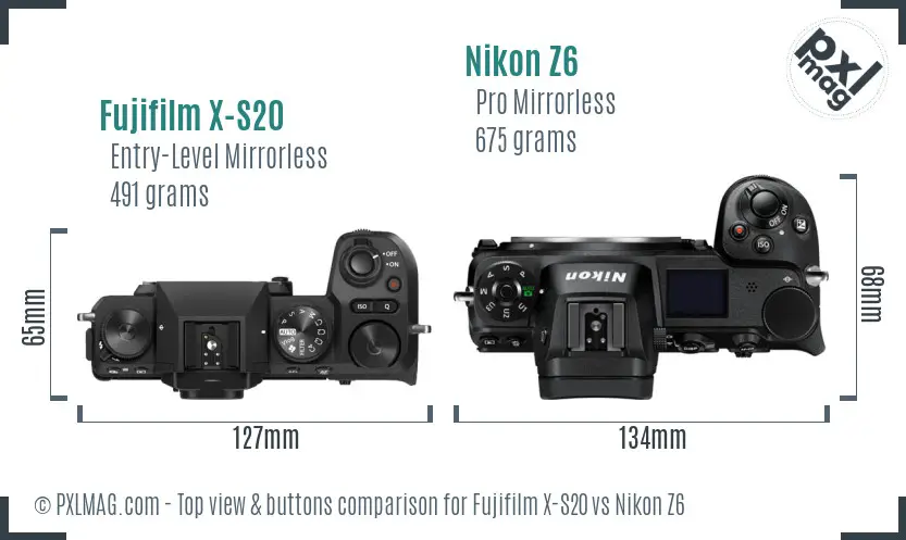 Fujifilm X-S20 vs Nikon Z6 top view buttons comparison