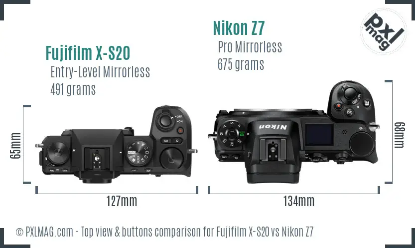 Fujifilm X-S20 vs Nikon Z7 top view buttons comparison