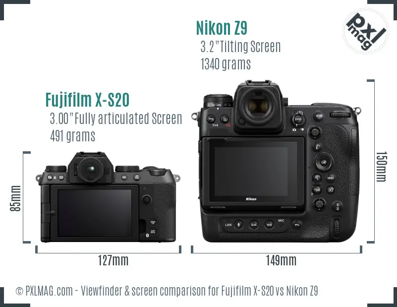 Fujifilm X-S20 vs Nikon Z9 Screen and Viewfinder comparison