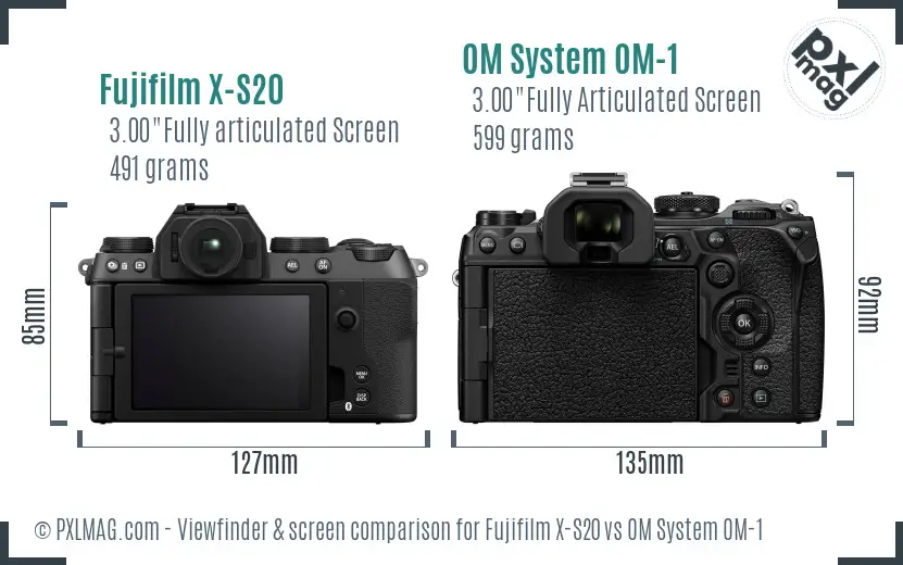 Fujifilm X-S20 vs OM System OM-1 Screen and Viewfinder comparison