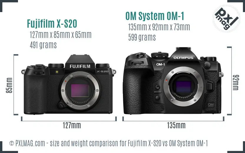 Fujifilm X-S20 vs OM System OM-1 size comparison