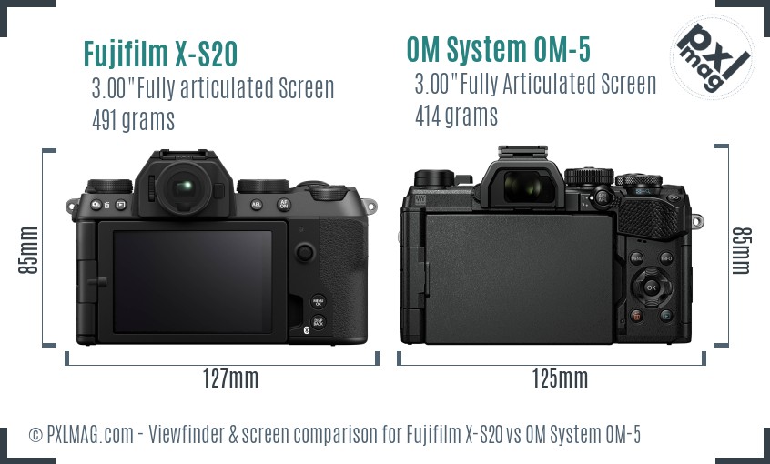 Fujifilm X-S20 vs OM System OM-5 Screen and Viewfinder comparison
