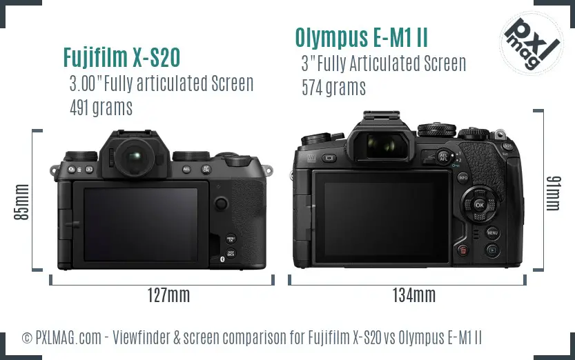 Fujifilm X-S20 vs Olympus E-M1 II Screen and Viewfinder comparison