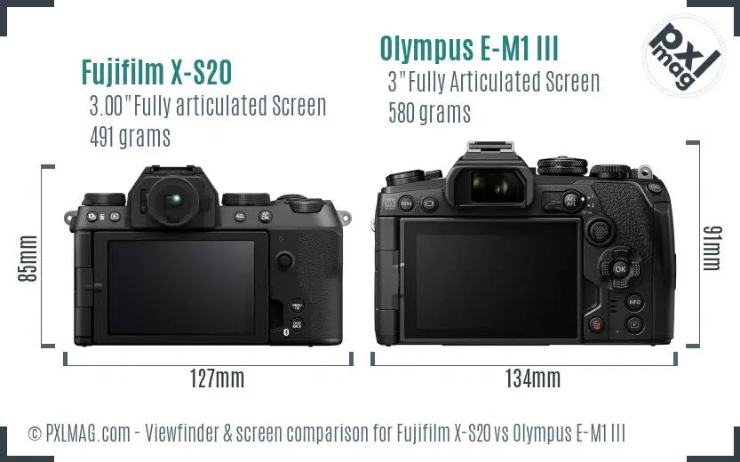 Fujifilm X-S20 vs Olympus E-M1 III Screen and Viewfinder comparison