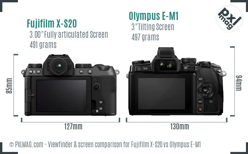 Fujifilm X-S20 vs Olympus E-M1 Screen and Viewfinder comparison Fujifilm X-S20 vs Olympus E-M1 Screen and Viewfinder comparison