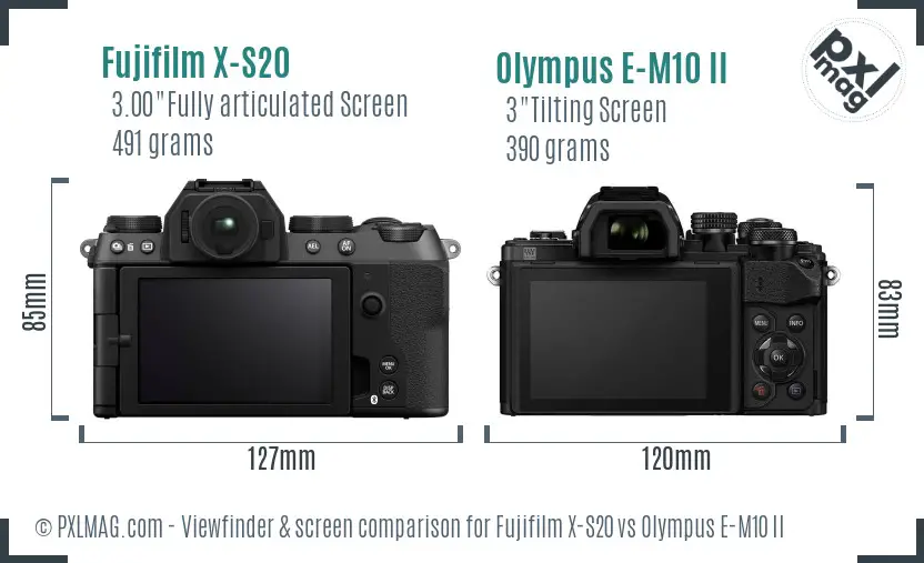 Fujifilm X-S20 vs Olympus E-M10 II Screen and Viewfinder comparison