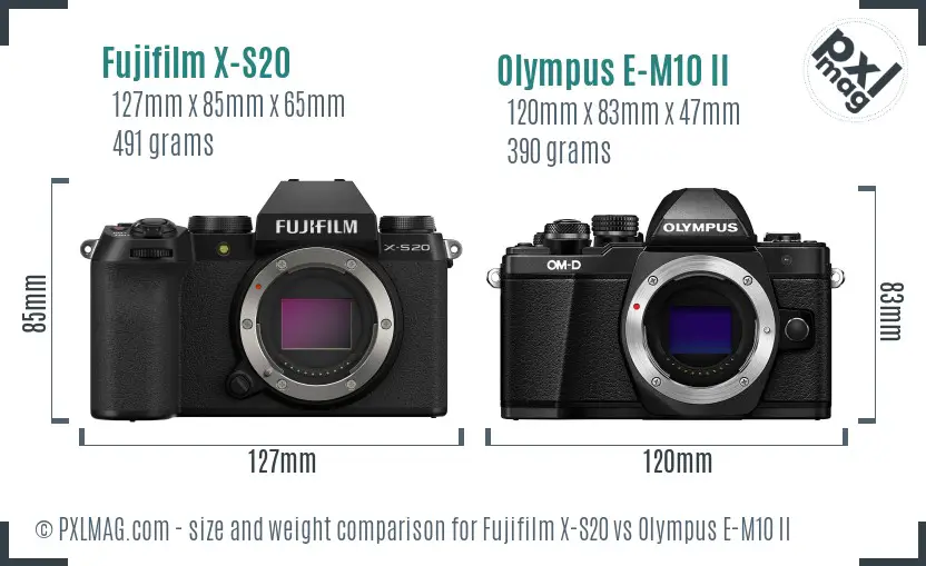 Fujifilm X-S20 vs Olympus E-M10 II size comparison