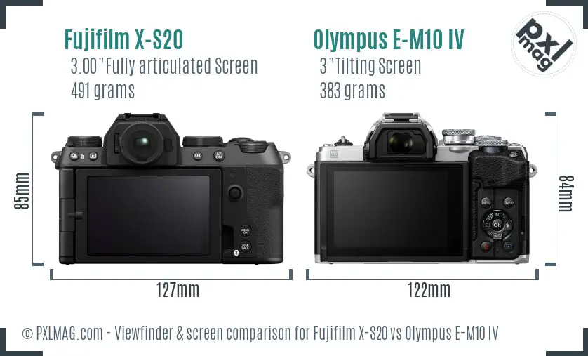 Fujifilm X-S20 vs Olympus E-M10 IV Screen and Viewfinder comparison