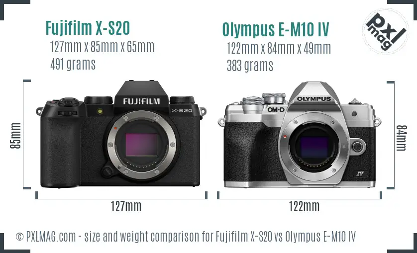 Fujifilm X-S20 vs Olympus E-M10 IV size comparison
