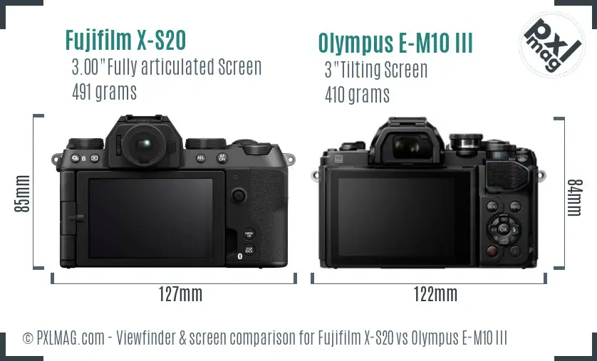 Fujifilm X-S20 vs Olympus E-M10 III Screen and Viewfinder comparison