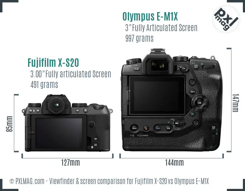 Fujifilm X-S20 vs Olympus E-M1X Screen and Viewfinder comparison