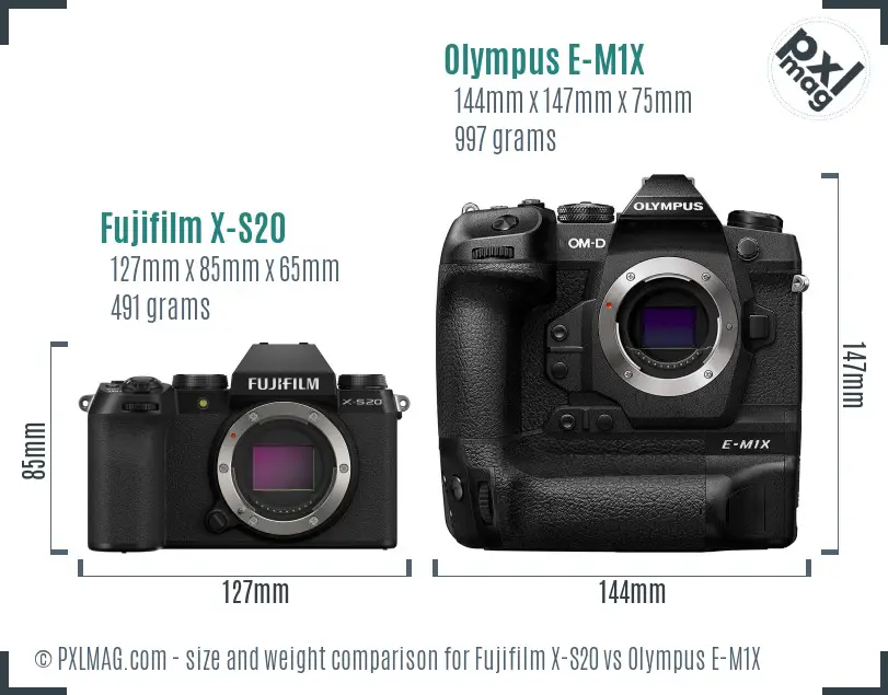 Fujifilm X-S20 vs Olympus E-M1X size comparison