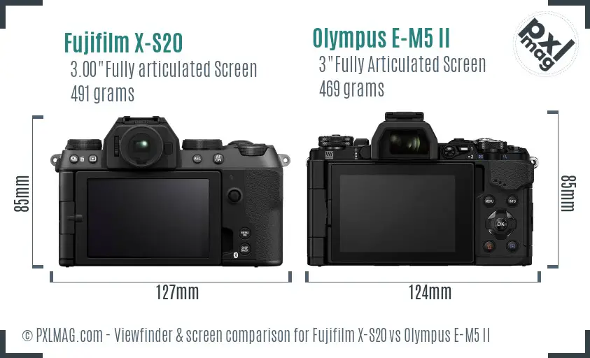 Fujifilm X-S20 vs Olympus E-M5 II Screen and Viewfinder comparison