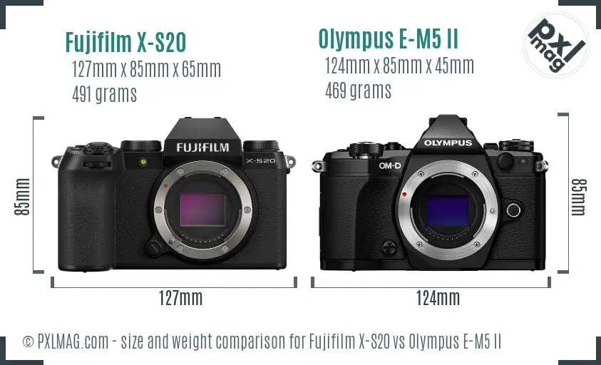 Fujifilm X-S20 vs Olympus E-M5 II size comparison