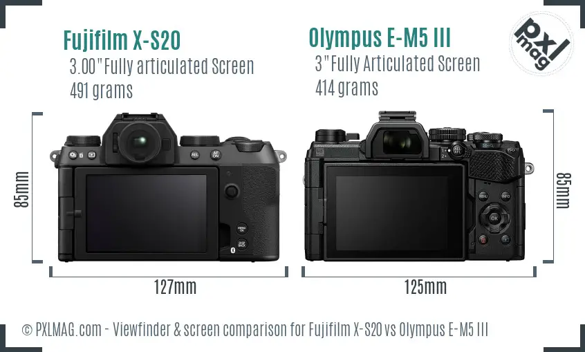 Fujifilm X-S20 vs Olympus E-M5 III Screen and Viewfinder comparison