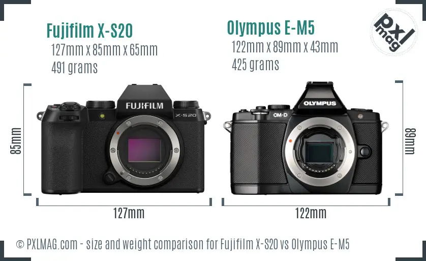 Fujifilm X-S20 vs Olympus E-M5 size comparison