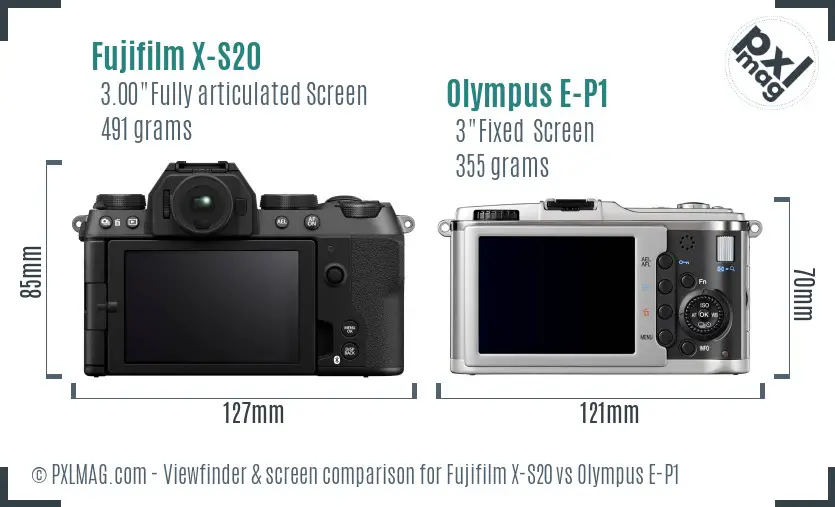 Fujifilm X-S20 vs Olympus E-P1 Screen and Viewfinder comparison