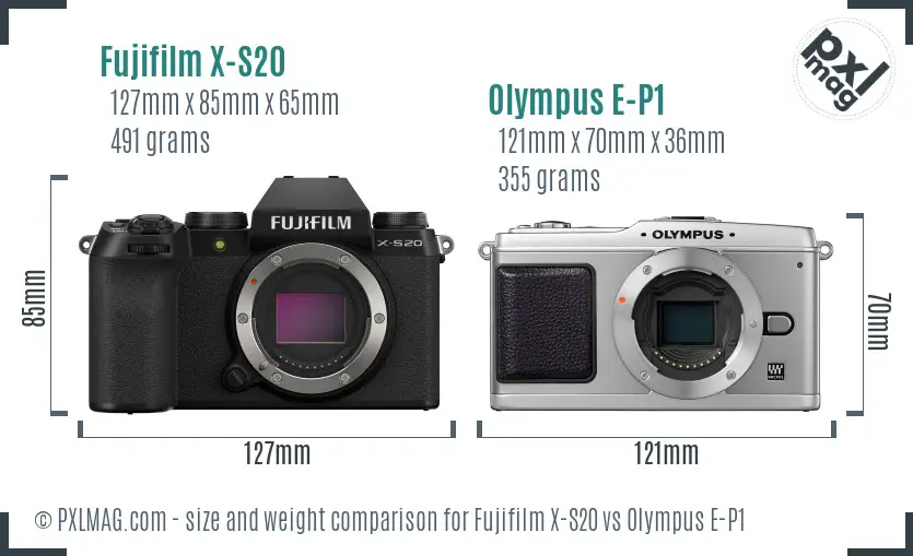 Fujifilm X-S20 vs Olympus E-P1 size comparison
