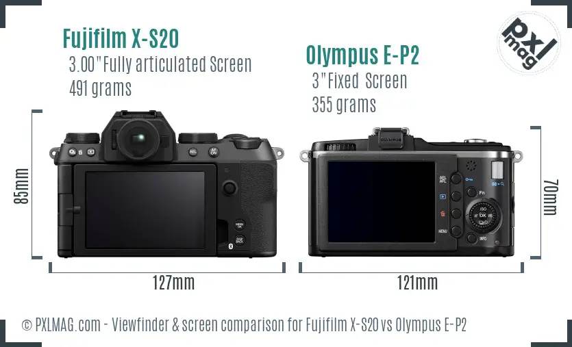 Fujifilm X-S20 vs Olympus E-P2 Screen and Viewfinder comparison