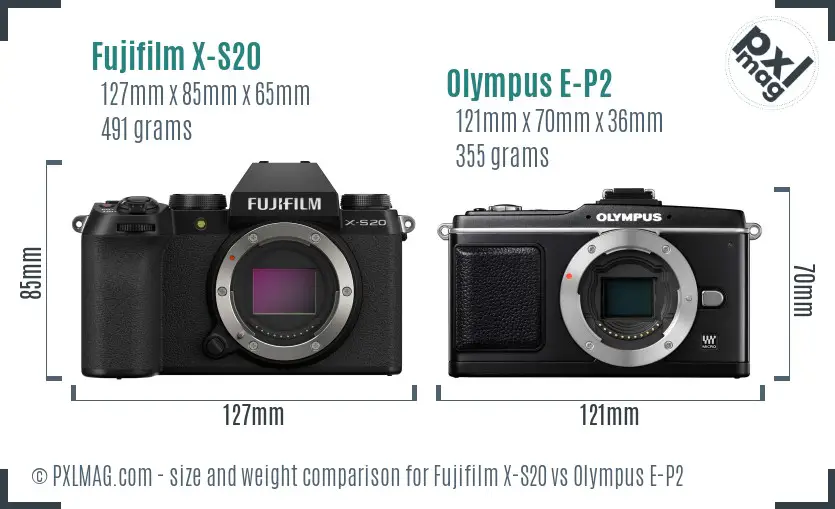 Fujifilm X-S20 vs Olympus E-P2 size comparison
