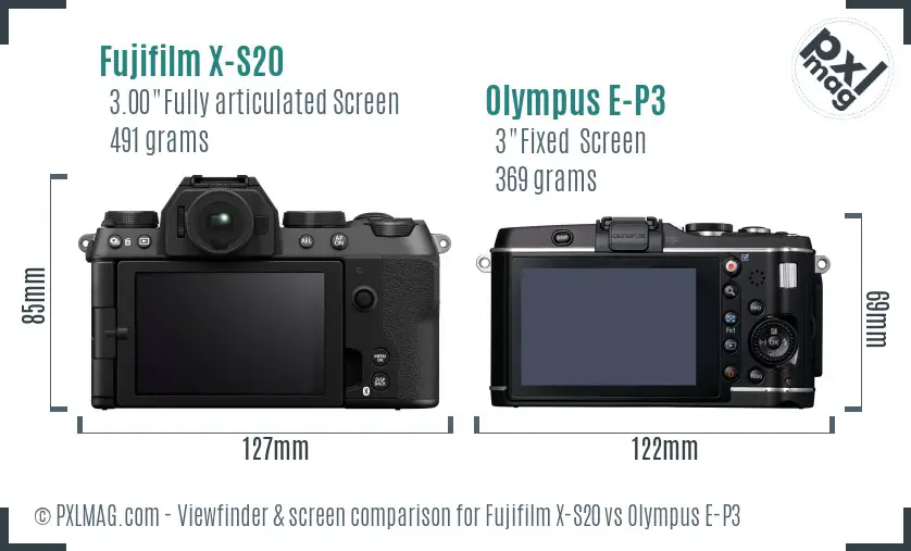 Fujifilm X-S20 vs Olympus E-P3 Screen and Viewfinder comparison