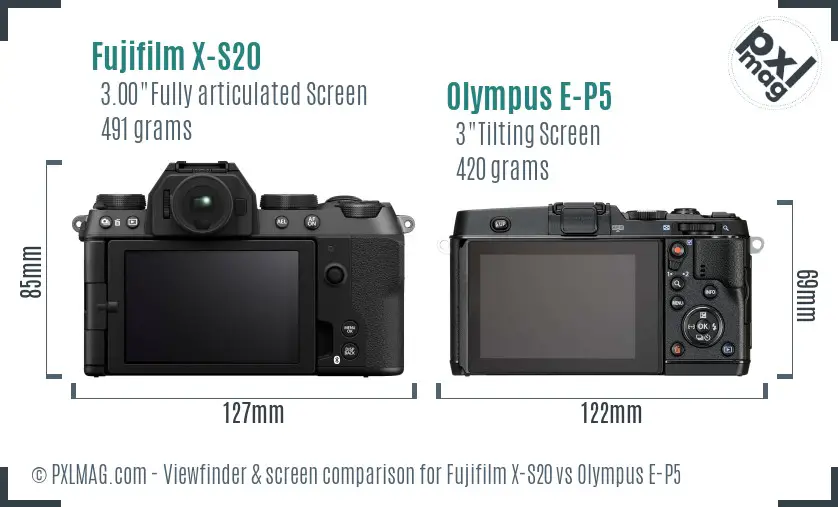 Fujifilm X-S20 vs Olympus E-P5 Screen and Viewfinder comparison