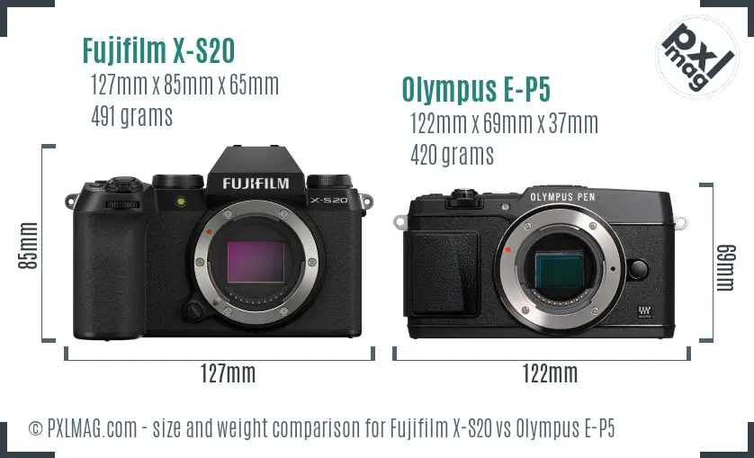 Fujifilm X-S20 vs Olympus E-P5 size comparison