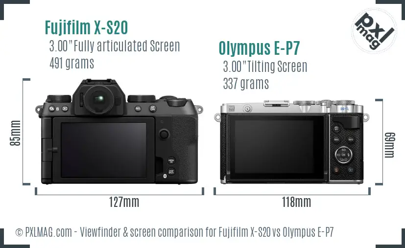 Fujifilm X-S20 vs Olympus E-P7 Screen and Viewfinder comparison