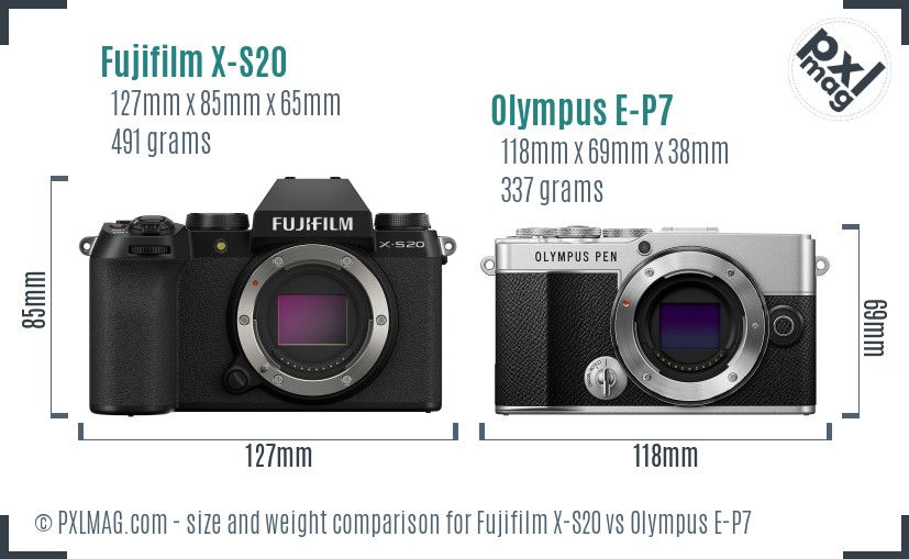 Fujifilm X-S20 vs Olympus E-P7 size comparison