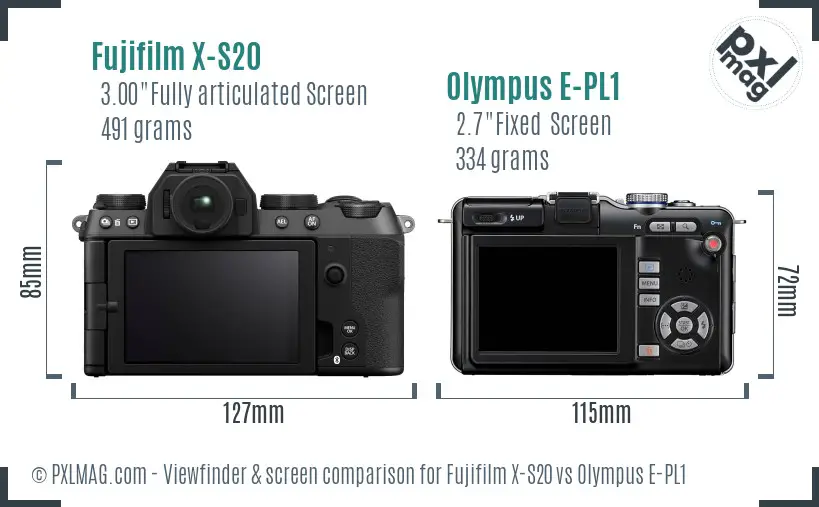 Fujifilm X-S20 vs Olympus E-PL1 Screen and Viewfinder comparison