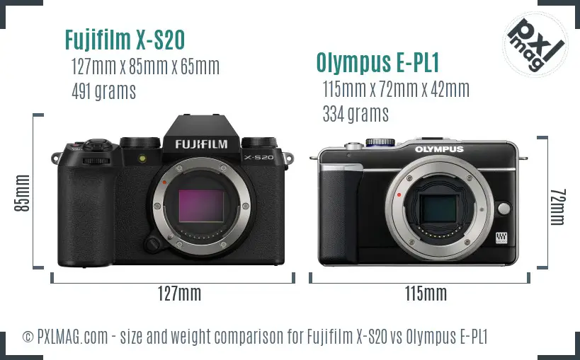 Fujifilm X-S20 vs Olympus E-PL1 size comparison