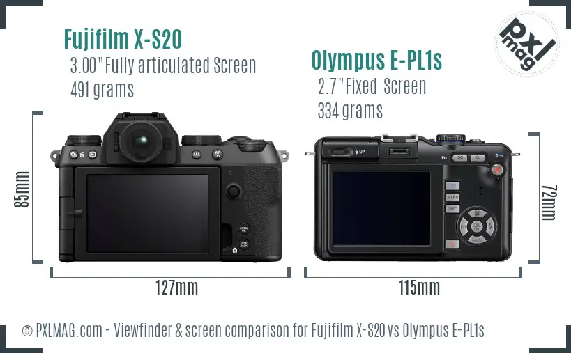 Fujifilm X-S20 vs Olympus E-PL1s Screen and Viewfinder comparison