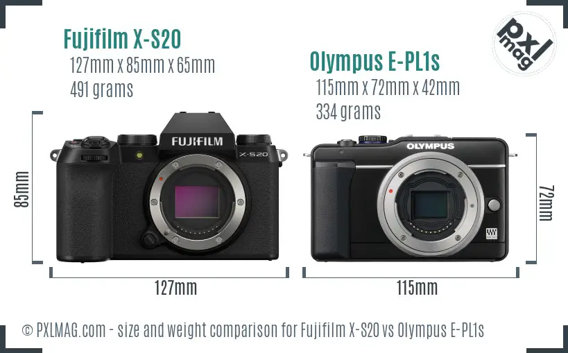 Fujifilm X-S20 vs Olympus E-PL1s size comparison