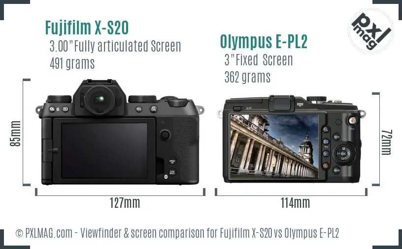 Fujifilm X-S20 vs Olympus E-PL2 Screen and Viewfinder comparison
