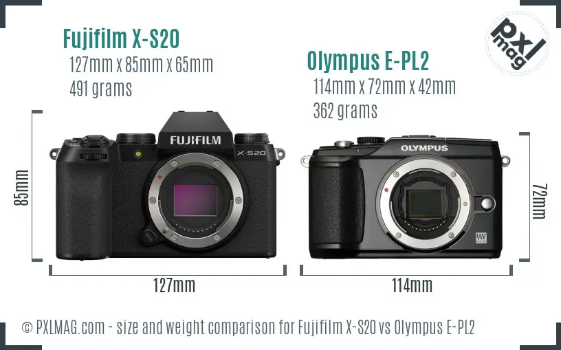 Fujifilm X-S20 vs Olympus E-PL2 size comparison