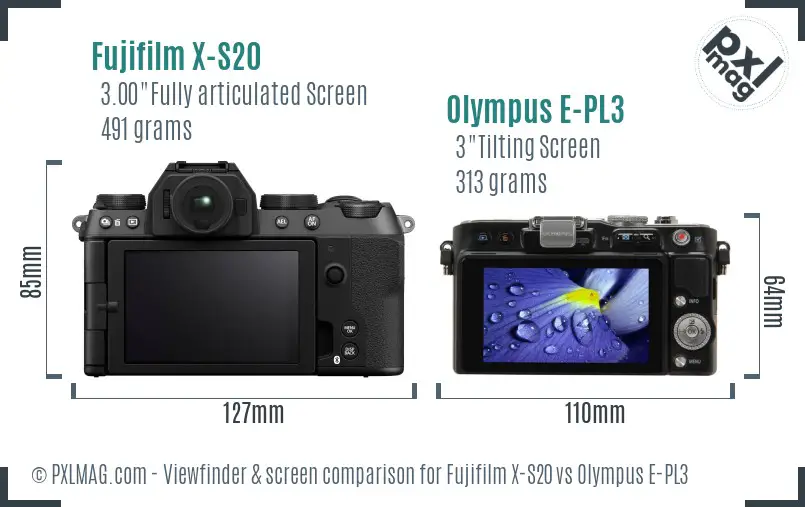 Fujifilm X-S20 vs Olympus E-PL3 Screen and Viewfinder comparison